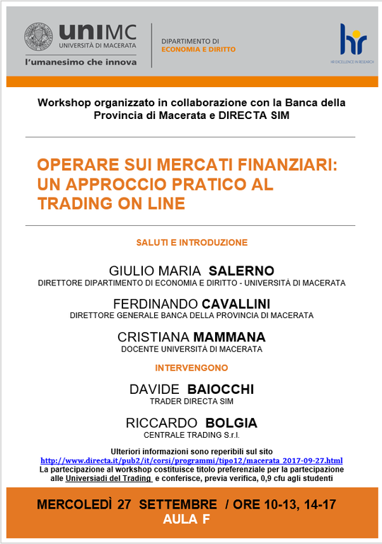 WORKSHOP. Il trading per tutti settembre 2017